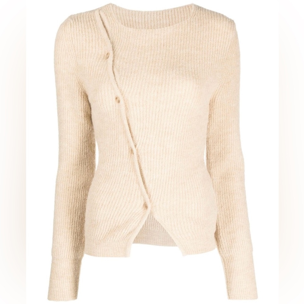 Jacquemus Cream Knit Asymmetric Button Sweater